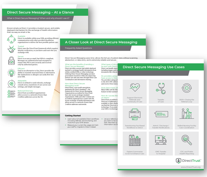DirectTrustorg's tweet photo. Learn more about the benefits of #DirectSecureMessaging, answers to FAQs and more about Use Cases from our "Direct Secure Messaging At a Glance" document at https://t.co/zBWx5Y85dc

#HealthIT
#Interoperability
#DirectSecureMessaging https://t.co/JDt52qEWW1