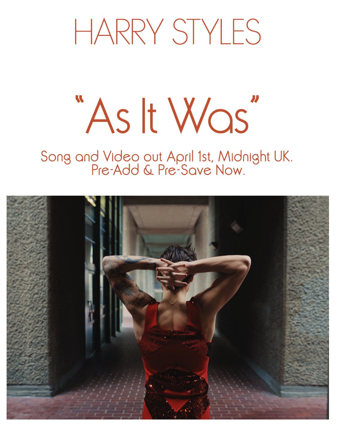 Harry Styles Updates. on Twitter: "AS IT WAS. SONG AND VIDEO. APRIL 1st.  Midnight UK. #HarrysHouse https://t.co/TdU5c1oxKz" / Twitter