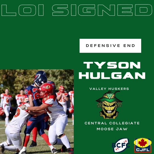 BCFC_Media's tweet photo. The @bcfc_huskers have added to their impressive front seven with Tyson Hulgan joining their roster in 2022. Welcome Tyson! #cjfl #loi https://t.co/8CHNrYY6QH
