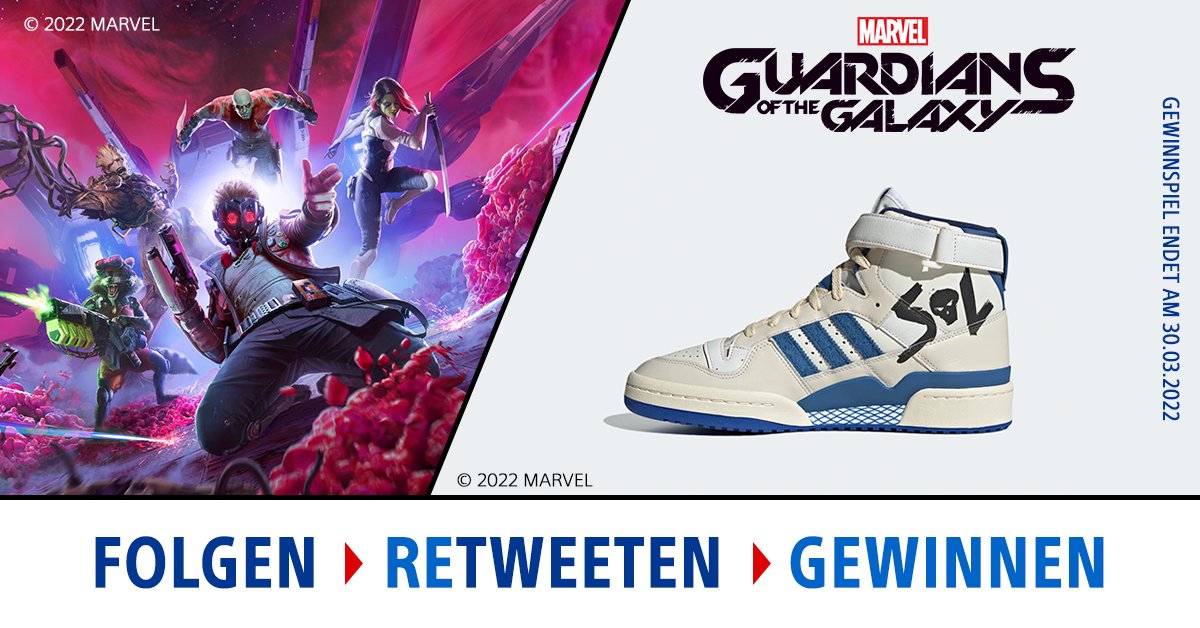 PlayStationDE's tweet photo. Wir verlosen gemeinsam mit @SquareEnixDE ein Paar limitierte adidas Sneaker Young Star Lord – Forum Hi 84. 👟😎

❗️ Holt euch #GOTGgame bis 30. 3. und spart 50% → https://t.co/hRjvAh9prW 

TNB: https://t.co/jOlmkYrSNU https://t.co/OdcVpYSBHs
