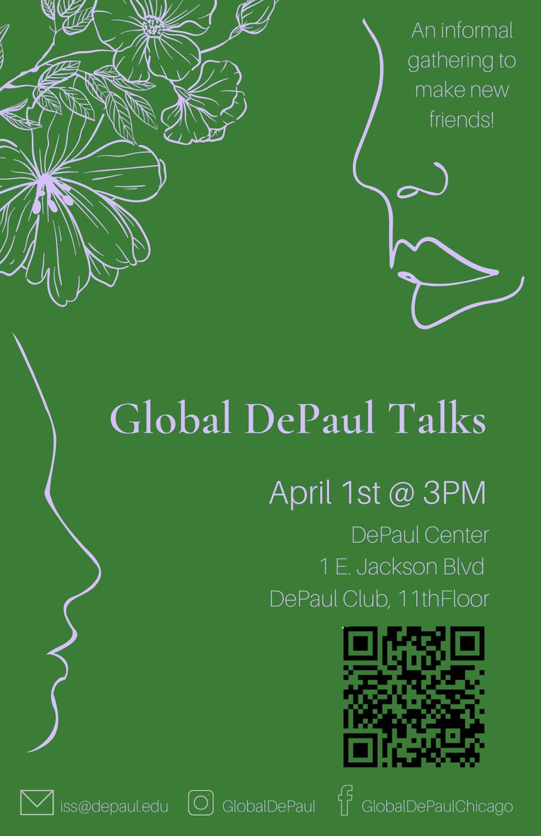 FinanceDePaul's tweet photo. Join us Friday April 1st at 3pm for GlobalDePaulTalks – an informal networking space to make friends and ask questions.  All students are welcome! Find out more and let us know you are coming by clicking here: https://t.co/HYvPYAmZeh https://t.co/VdIQLZifML
