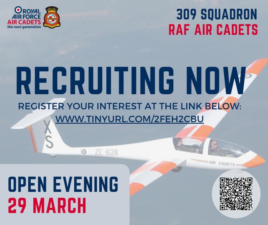 309atc's tweet image. Interested in joining the @aircadets? ✈️ 309 (Sawbridgeworth) Sqn will be holding a recruitment evening on 29th March, 8-9pm. To book a place, or register your interest in joining in future, complete the form here: tinyurl.com/2feh2cbu 
 #aircadets