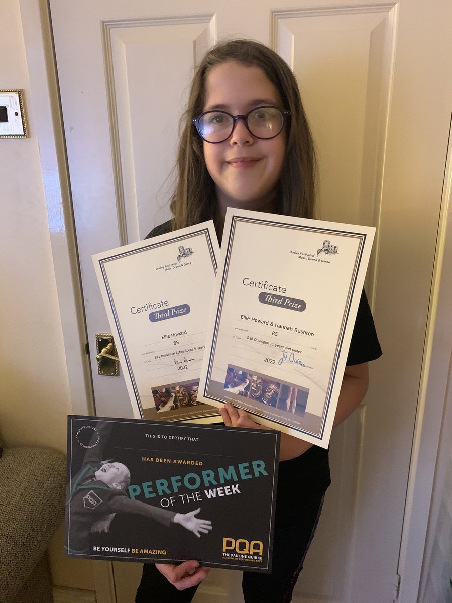 LisaColgan's tweet photo. Wow what a weekend of Drama! EH moved up a group at PQA and promptly earned Performer of the Week. She then won 2 third places at the Dudley Festival of Drama with Momos. @Class5Highpri https://t.co/JWsKRWTYlV