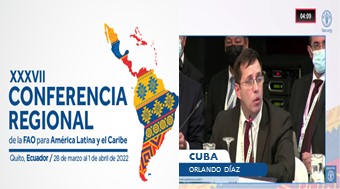 ComuniAgri's tweet photo. Interviene @OrlandoDazRodr1  Director de Asuntos Internacionales del @MINAGCuba  en el 37.° período de sesiones de la Conferencia Regional de la FAO para América Latina y el Caribe
#Cuba 
#SoberaníaAlimentaria https://t.co/gL8EjzqSir