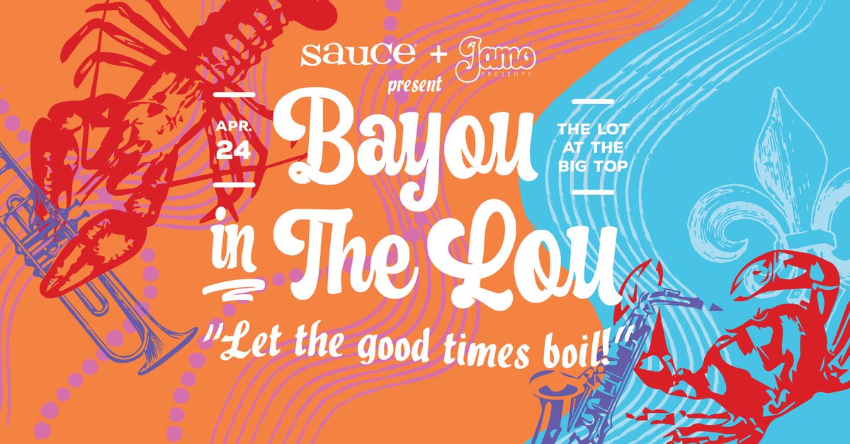 Bayou in the Lou presented by <a href="/JamoPresents/">Jamo Presents</a> and @SauceMag is April 24 at The Lot at the Big Top. Local live music and cajun food! 🎶#STLMade jamopresents.com/event/bayou-in…