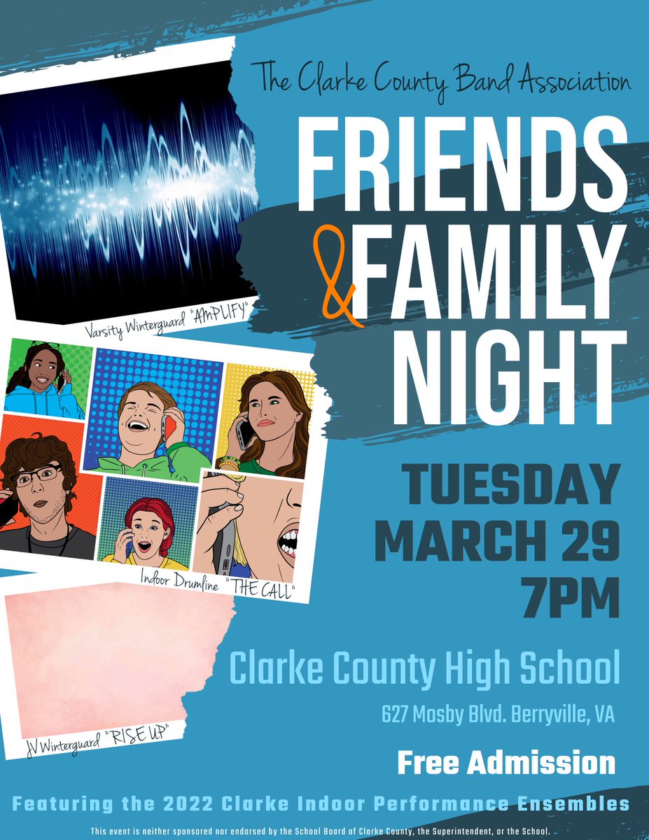 Be sure to come out tomorrow night, Tuesday March 29, 7:00 p.m. to see CCHS Drumline and Color Guard performance!  This event is free and open to all.