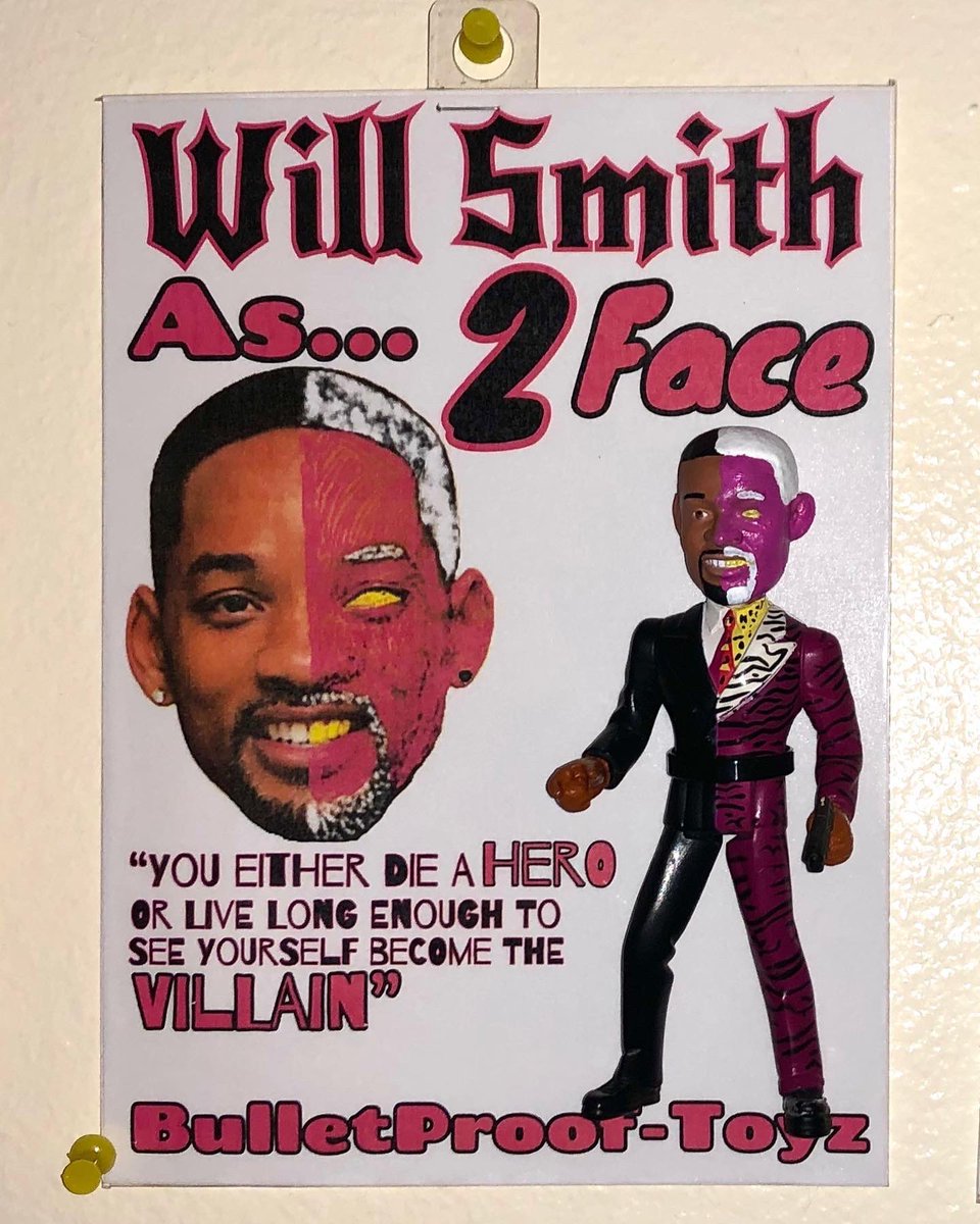 ElHaberdashery's tweet photo. Called that shit 2 years ago 
Once again …. Not another toy designer can touch this 🔥🎯😵☠️💣💭🃏🐝💯👽
*
*
#WillAndChris #WillSmith #ChrisRock #oscars2022 #customtoy #customtoys #bootlegtoy #funnyordie #chrisrock @garyvee @funnyordie @chrisrock @DaveChappelle @joerogan @Rosie https://t.co/gg8OkQulbE
