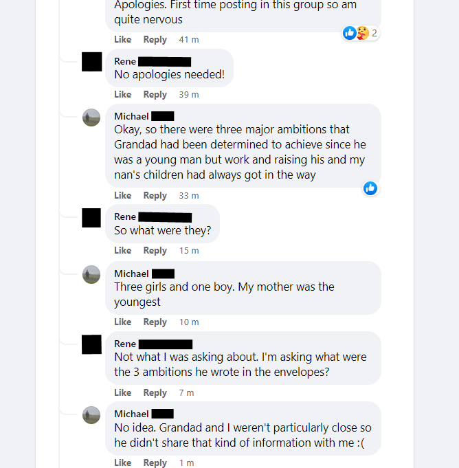 Had a lovely chat on Facebook today about my grandad's final days 👍 ✉️