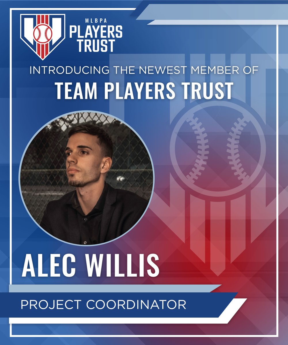 MLBPlayersTrust's tweet photo. Please join us in welcoming the newest member of the team, Alec Willis! 

Alec will serve as Project Coordinator for the MLB Players Trust, assisting in the design and implementation of programs and fundraising initiatives. https://t.co/5Ddfy1n6Q4