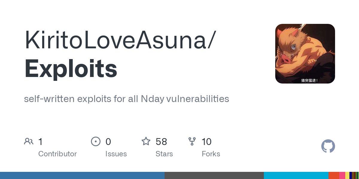 self-written exploits for all Nday vulnerabilities  github.com/KiritoLoveAsun…  #Pentesting #Vulnerability #CyberSecurity #Infosec