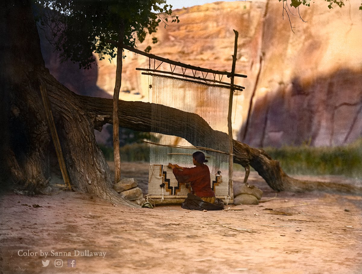 PastInColor's tweet photo. “The Blanket Weaver” - A Navajo woman weaving under a cottonwood tree in Canyon de Chelly, Arizona ca. 1905
#20DaysofNativeColors 📸 4/20
#native #navajo #colorized #colorization https://t.co/83YbamVz0d