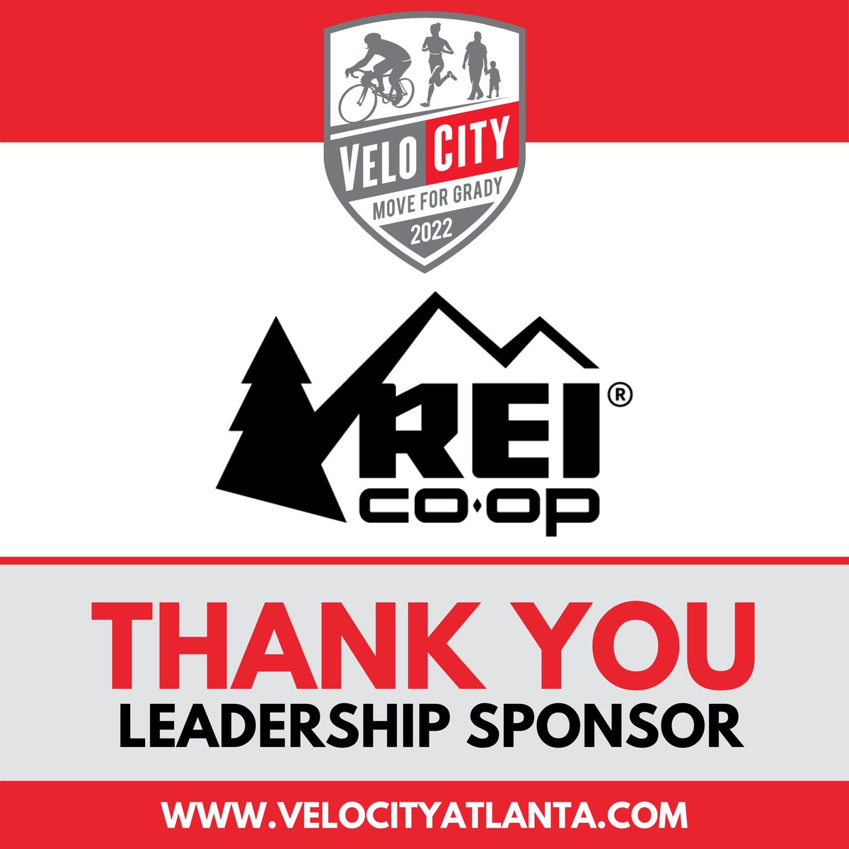 MoveForGrady's tweet photo. Thank you REI for sponsoring VeloCity 2022 – we’re excited to #optoutside with you on May 7! Thanks to REI there is even more reason to RIDE, RUN, or WALK this year – an all-new adventure zone with a climbing wall and pump track at the finish line! Register at the link in bio. https://t.co/QSmS2R8Wib