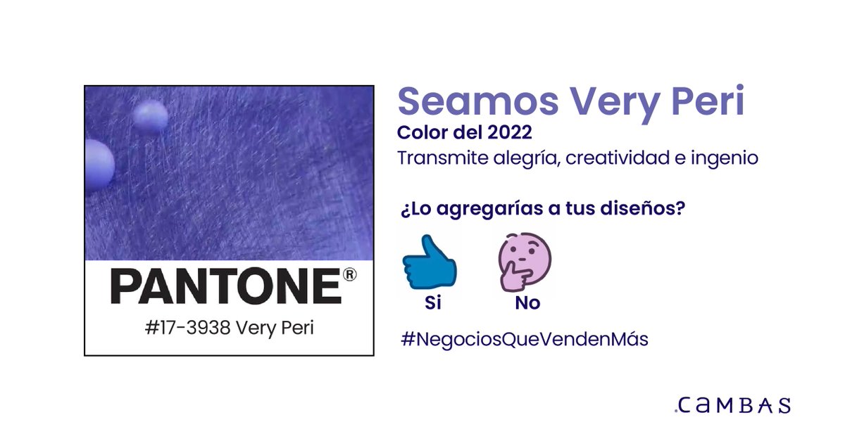 cambascrowd's tweet photo. El Veri Peri es el color del 2022. Pantone se inspiró en el mundo físico y digital: La transformación. Quizás debas crear piezas con esta tonalidad ¿te animas? 
Sube tu proyecto y actualiza tu marca.  https://t.co/YAlWU14MXD

#OportunidadesParaTodos https://t.co/LdG4PzmunD