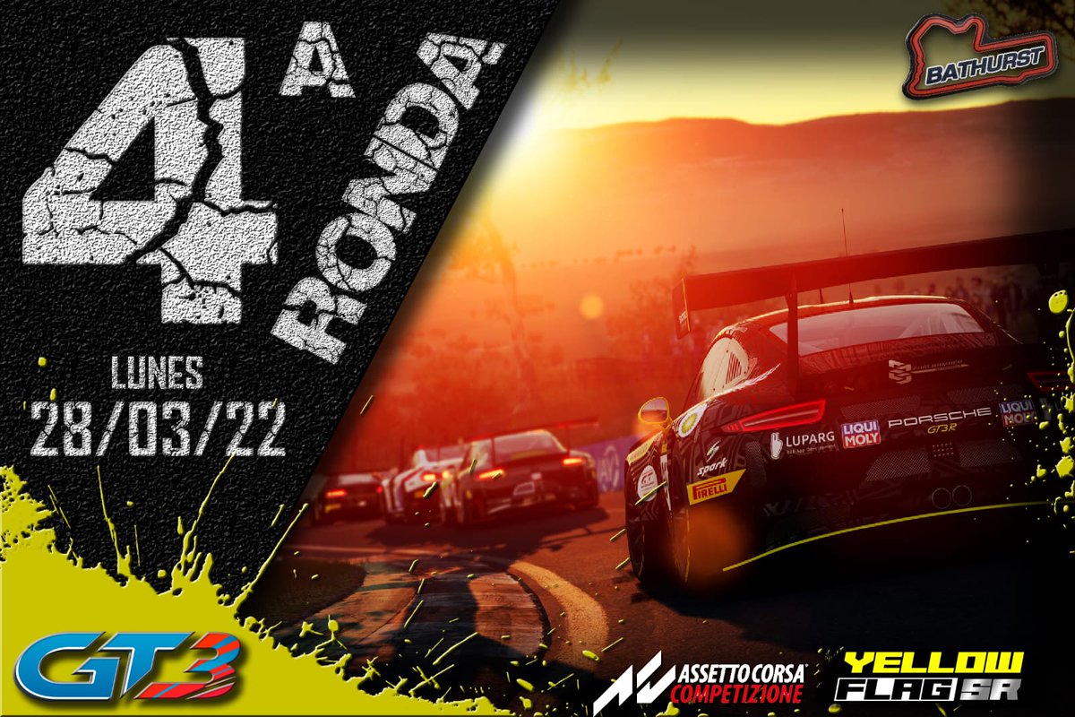 SRPracingteam's tweet image. Hoy tenemos la cuarta prueba del campeonato  @YellowFlagSR1 está vez la disputaran en el circuito de Mount Panorama. 
Marc Morales (Bentley)
Daniel Gala (Bentley) 
Nos vemos a las 10:30 a través de su canal de Twitch 
Mucha suerte a todos los pilotos. 
@SRPracingteam