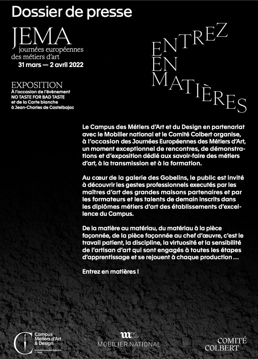 Academie_Paris's tweet photo. Verre, bois, textile, cuir, métal, céramique, papier : au cœur de la galerie des Gobelins, découvrez les gestes professionnels exécutés par les maîtres d’art, formateurs et talents de demain du @Campusartdesign en partenariat avec le Mobilier national et le Comité Colbert ! https://t.co/MGSdz7bgP1