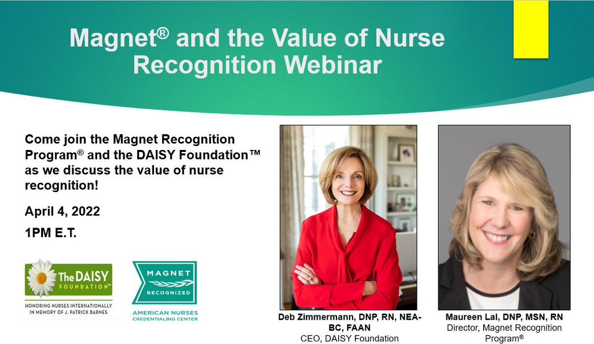 We hope you can join us on April 4th at 1:00 ET as we discuss Magnet and the Value of Nurse Recognition. Register here: ana-nursingknowledge.zoom.us/meeting/regist…