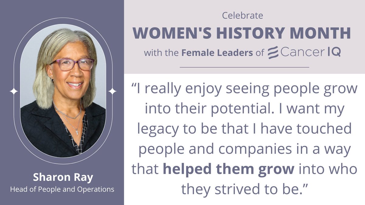 In honor of #WomensHistoryMonth, we’d like to introduce our Head of People and Operations, Sharon Ray. Sharon helps lead growth at CancerIQ.

#WomensHistoryMonth2022 #WomenEmpoweringWomen #Hiring