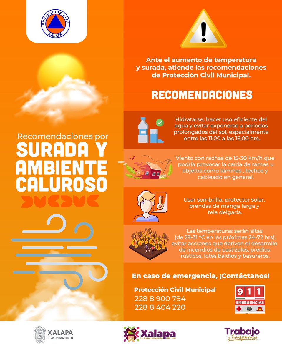pc_xal's tweet photo. #Recomendaciones por Surada y Ambiente Caluroso para la Región de Xalapa.

#TrabajoYTransparencia
#PCXalapa
#Xalapa https://t.co/e4ZBWT5NBq