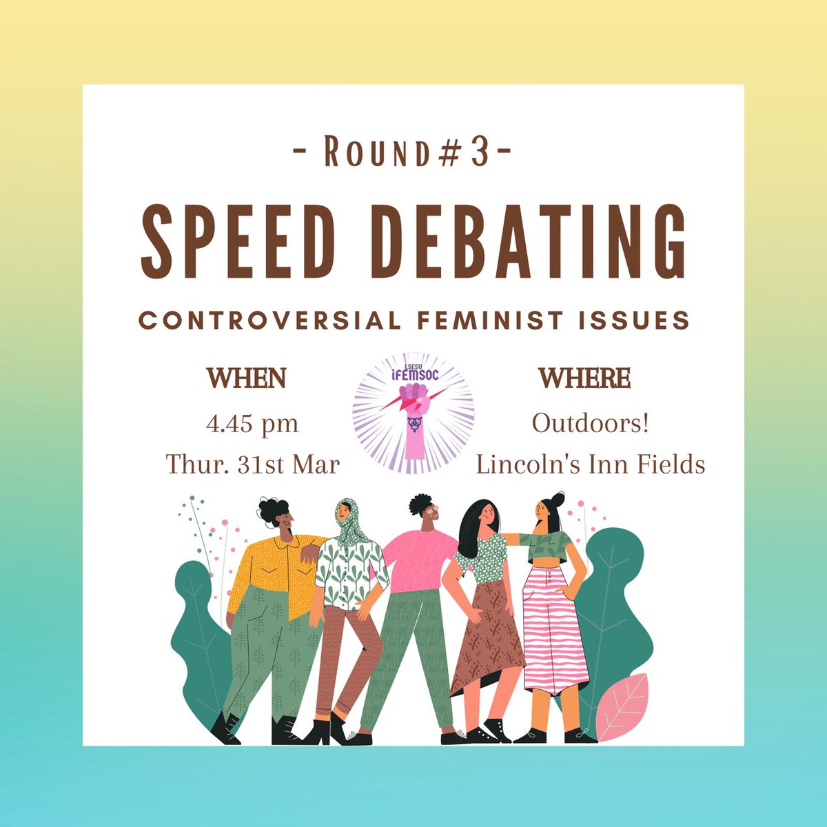 Come to the 3rd round of IFem Soc speed debating – it's become our signature event and offers a fun way to advance your feminist thinking about relevant issues. This Thursday it will be held outdoors 🌿in solidarity with the <a href="/LSE_UCU/">LSE UCU</a> strikes 🌿Register: linktr.ee/ifemsoc.