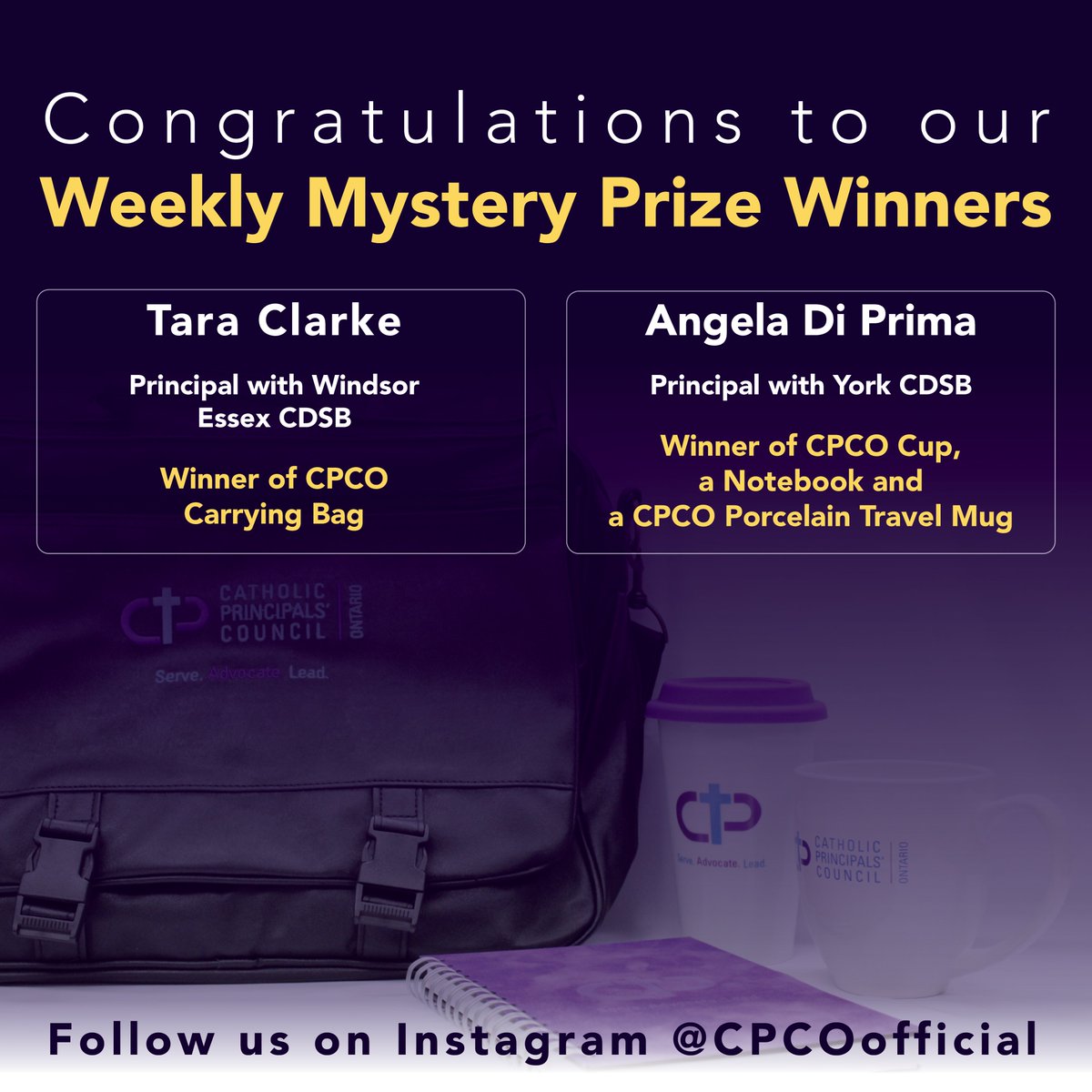 CPCOofficial's tweet photo. Thank you for following us on Instagram!!!
Congratulations to our Weekly Mystery Prize Winners
Tara Clarke & Angela Di Prima
Follow us on Instagram at https://t.co/ConEKl9mfN
@cpcoofficial
#cpco #CatholicPrincipals #LeadCPCO https://t.co/G6zKGnGBuf