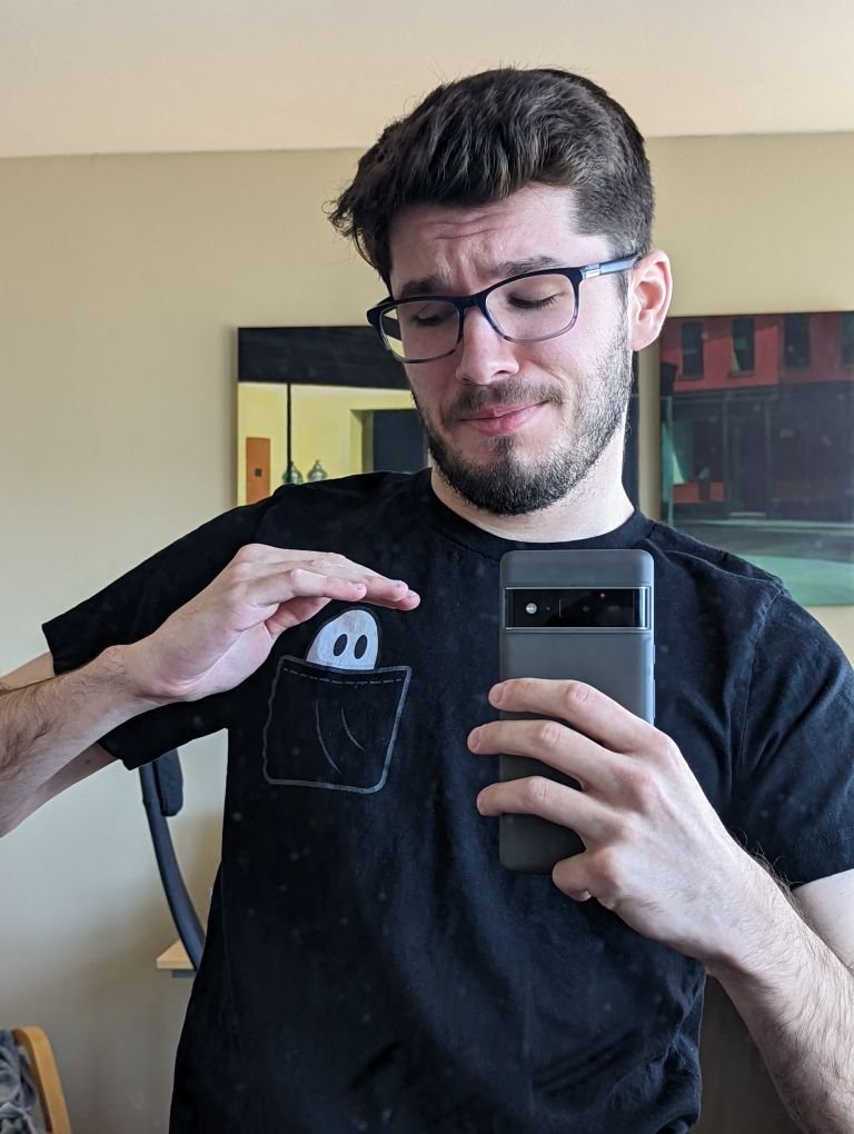 not_sailor's tweet photo. Look at DeMarco sporting the new Buddy Sim Pocket Friendo Tee! He is so happy to spend some time with his little pocket son. 👻

Get your Buddy Simulator 1984 Tee, Hoodie, Stickers, and Poster now at https://t.co/70K6fxsU9r

#Merch #IndieGameDev #gamedev #indiedev #BuddySim #tees https://t.co/hIWmWDlOgo