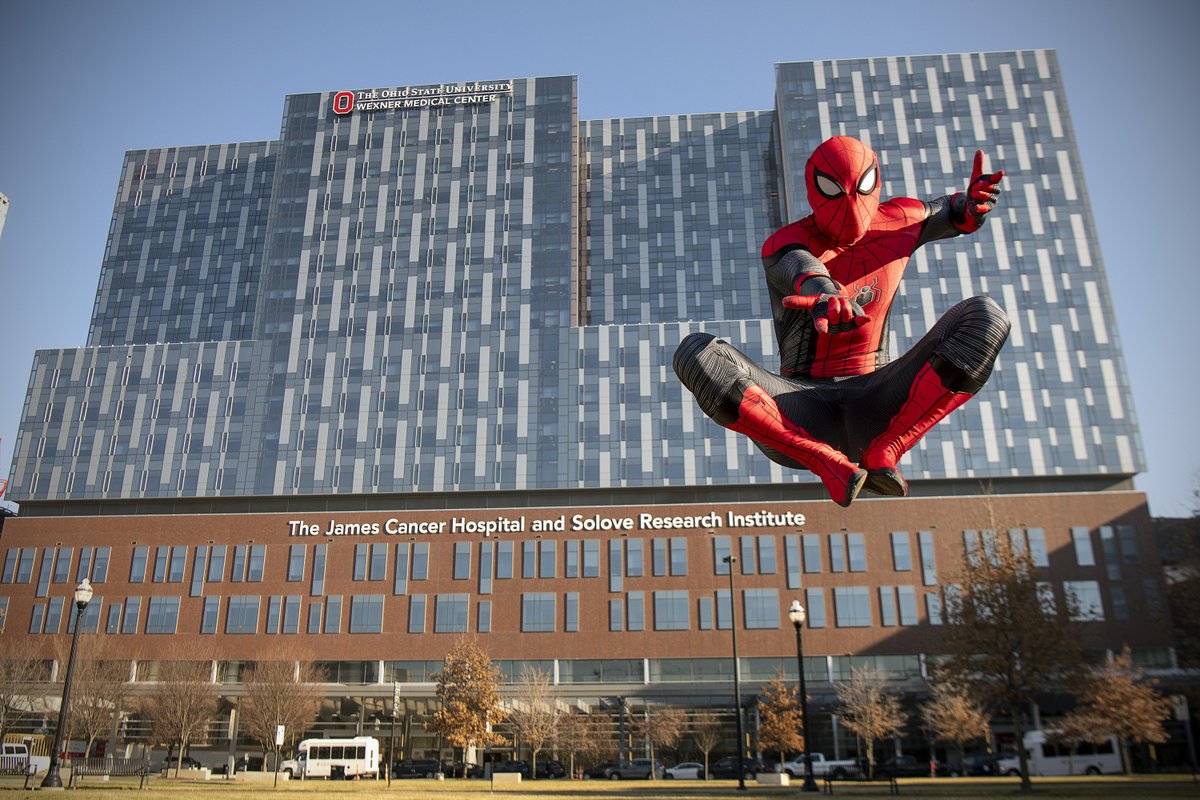 OSUWexMed's tweet photo. #OSUWexMed nurse Phil, aka @OSUSpidey, often dons a Spiderman costume to spread kindness across The Ohio State University. Today, he was featured on Good Morning America and received a special Marvel surprise - a trip to Hollywood to attend the Dr. Strange movie premier. https://t.co/GSc9gCtNzY