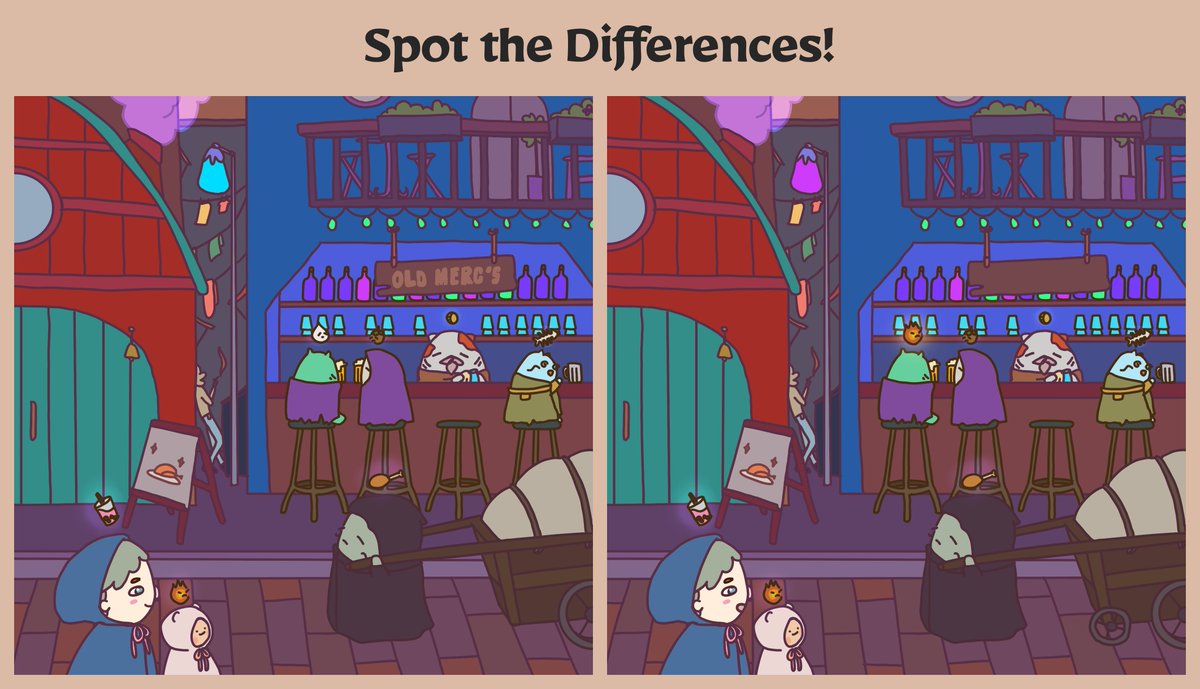 Can you spot the differences? We will randomly choose 10 replies that have correctly circled all 5 differences to become a Pond Dweller (AL)!

Good luck 😊📜💡🔥📦 (Ends March 30, 5pm EST)

art by <a href="/wagyubeefcurry/">not winnie</a>