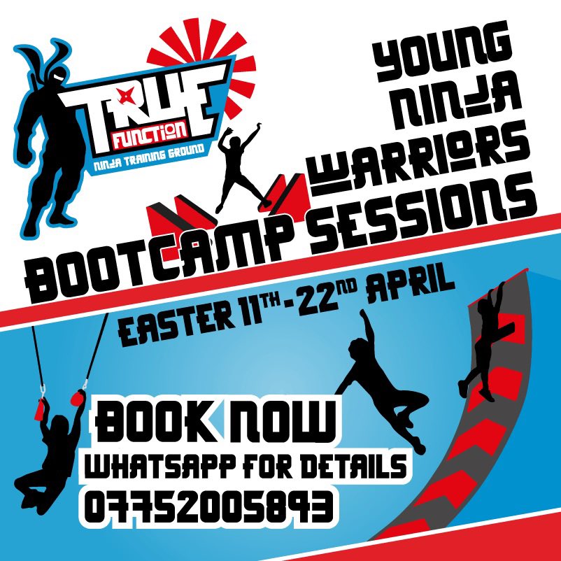 BOOK NOW - Max 15 children per session + 2 Ninja Coaches! Sessions for 5-7 / 8-10 / 11-14 / 15-17yrs

HAVE FUN 💥 BE CHALLENGED💥 LEARN NINJA SKILLS 💥 GET INSPIRED 💥 BUILD CONFIDENCE 

WhatsApp: 07752 005893 for details
#EasterHolidays #Kids #NinjaWarrior