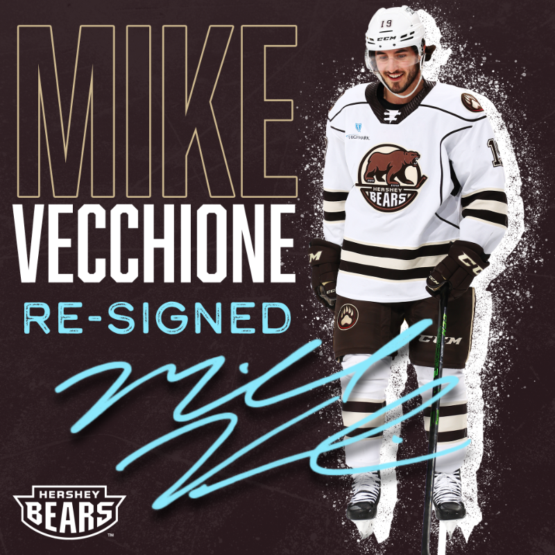 TheHersheyBears's tweet photo. 𝗔𝗡𝗢𝗧𝗛𝗘𝗥 𝗬𝗘𝗔𝗥 𝗙𝗢𝗥 𝗩𝗘𝗖𝗖𝗦!

The @Capitals have re-signed Mike Vecchione to a two-way contract for the 2022-23 season. With the Bears this season, Vecchione is tied for the team lead in points.
