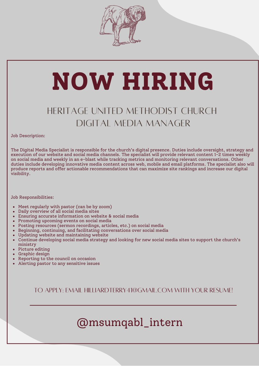Digital Media Manager Needed!

Heritage UMC is needing a Digital Media Manager! This is a great opportunity for any student or soon-to-be graduate!