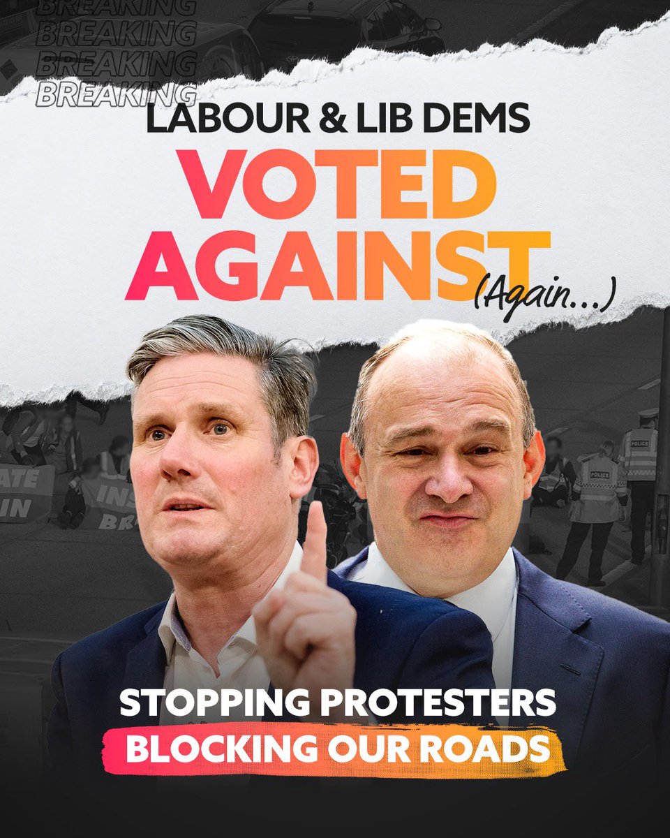 Conservatives's tweet photo. Tonight, Labour &amp; the Lib Dems failed to back the public, siding instead with reckless protestors who block roads and ambulances 🚑 https://t.co/ctQi2v5Y4k
