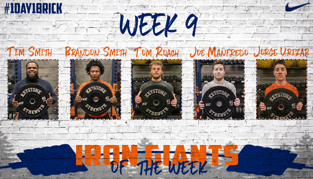 KeystoneFTBL's tweet photo. IRON GIANTs of the Week: DL Tim Smith, DB Brandon Smith, QB Tom Roach, DB Joe Manfredo, LB Jorge Urizar 

The foundation continues to keep getting stronger every day! #1Day1Brick https://t.co/REgx2dsM6X
