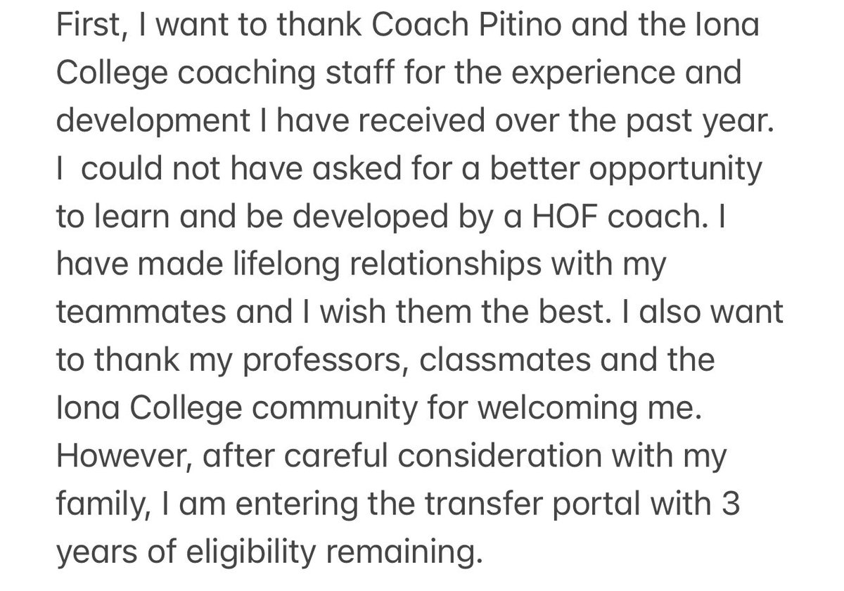 After careful consideration with my family, I am entering the transfer portal with 3 years of eligibility remaining.