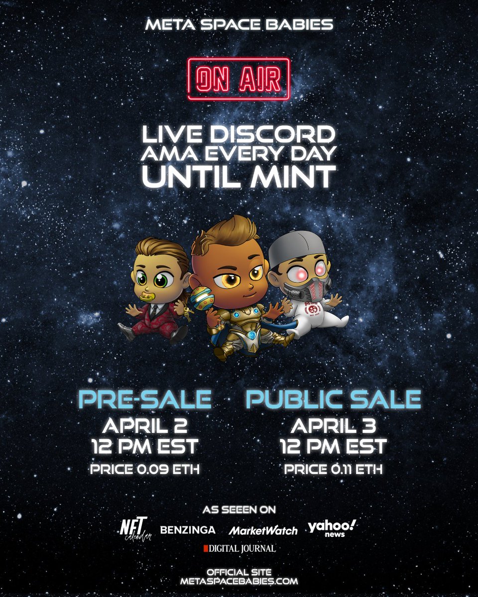 4 Days to Pre-sale MINT! We created a FEWZION breakdown video in our Discord. Tonight's AMA is also focused around FEWZION! 

5x Whitelist #giveaway everyday until MINT! To enter: Follow <a href="/MSB_NFT/">Meta Space Babies NFT</a>, like &amp; retweet this post!

Checkout yesterdays recording!👇