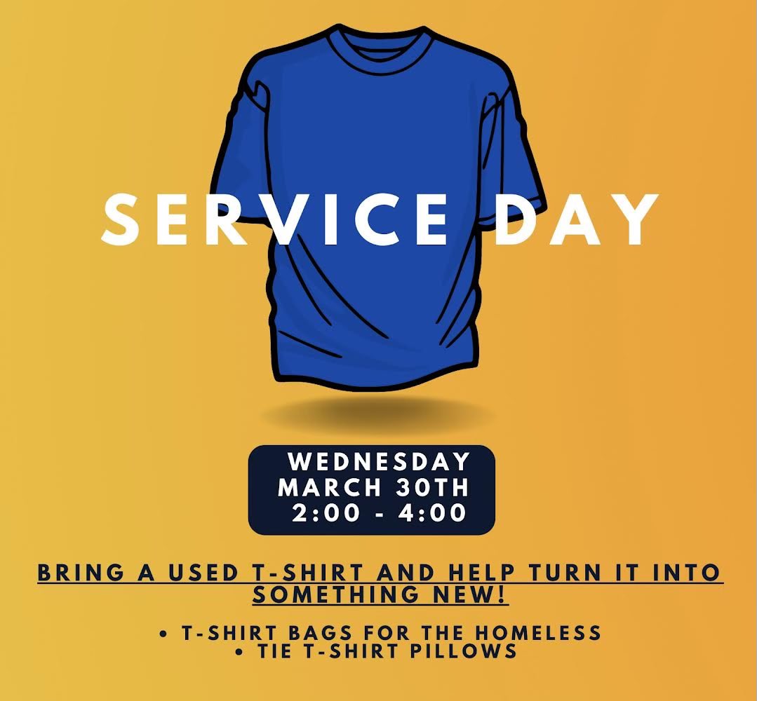 Service day is this Wednesday!! Bring your friends and a t-shirt to upcycle. Can’t wait to see you there and keep reducing & reusing!!