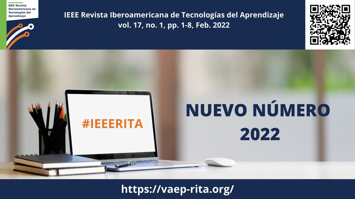 ¡Presentamos el nuevo número de la revista IEEE RITA de Febrero de 2022! 

Puedes leer los artículos de éste número en el siguiente enlace: vaep-rita.org/es/volume/volu…, o escaneando el código QR de la imagen. 

#IEEERITA #Tecnología #Educación #RevistaIEEERITA  #aprendizaje