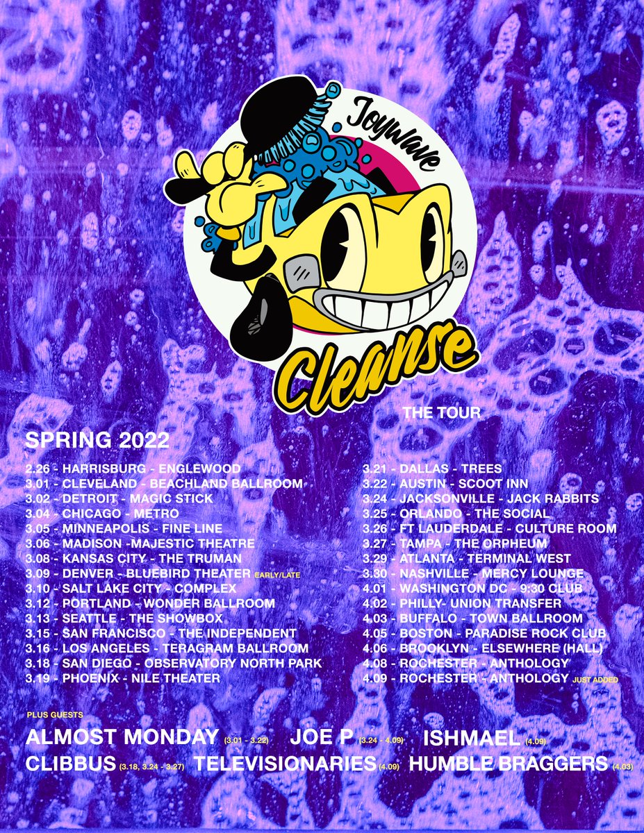 joywave's tweet photo. THIS WEEK // CLEANSE TOUR
Tomorrow - Atlanta @TerminalWest
Wednesday - Nashville @mercylounge
Friday - Washington DC @930Club (LOW TICKET ALERT)
Saturday - Philly @UnionTransfer
Sunday - Buffalo @townballroom
all remaining dates: https://t.co/OrutRE7oKF #CleanseTour https://t.co/TJgavJyqR0