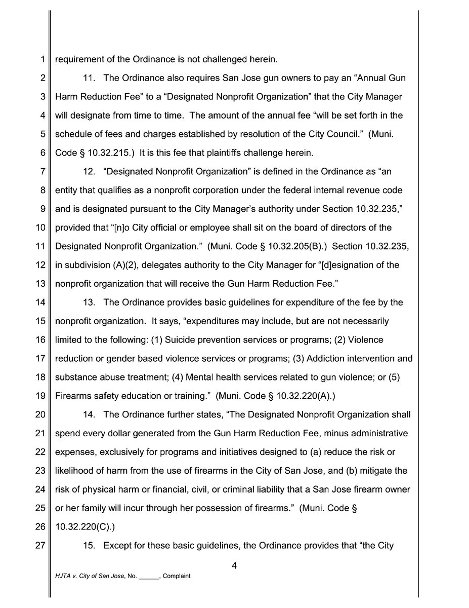 2Aupdates's tweet photo. NEW: HJTA v. San Jose (CA state court): Multiple taxpayers' associations sue San Jose over the city's gun insurance ordinance, saying that the "Annual Gun Harm Reduction Fee" is actually a tax. https://t.co/rggs5patz5 https://t.co/NzhseNwBfC