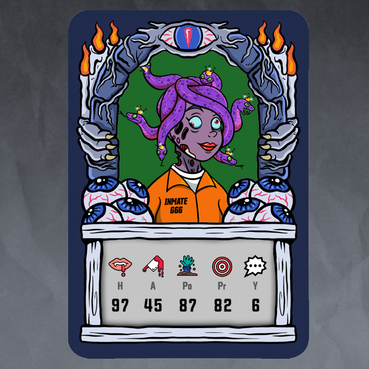 Greenballerz's tweet photo. @nicefunzombies Inmate #666 is so hangry she's fallen silent. She's not a fan of prison food: she prefers succulent🧠 of the human type. She bides her time in silence waiting for a visitor to enter cellblock #666. With 97 hunger 82 precision and 87 power she'll be first to get a bite #HappyNFZ https://t.co/9PfJDoELzt