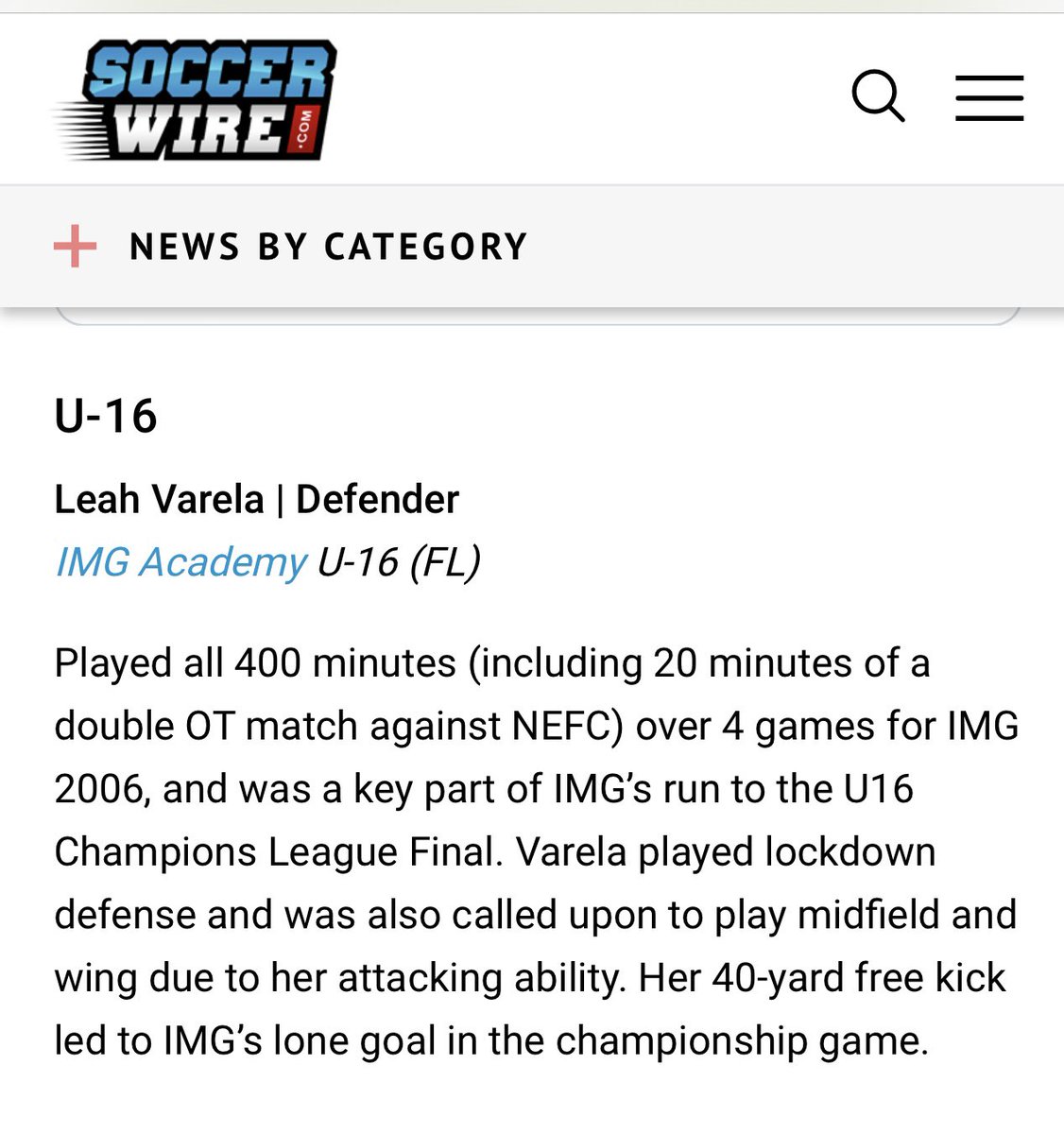 leahvarela_4's tweet photo. Thank you @TheSoccerWire for the recognition.  I appreciate it!🙏 #GAFL22  @IMGASoccer @GAcademyLeague https://t.co/rktmcQBZkm