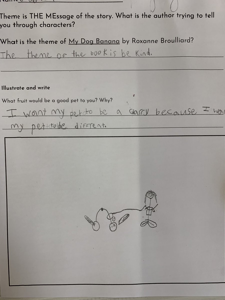 BigTreeReads's tweet image. Third graders listened to “My Pet Banana” by R. Broulliard to listen for theme in a story. We then created our own bet fruit/vegetable! Lots of smiles and giggles talking about taking a pumpkin for a walk 🎃