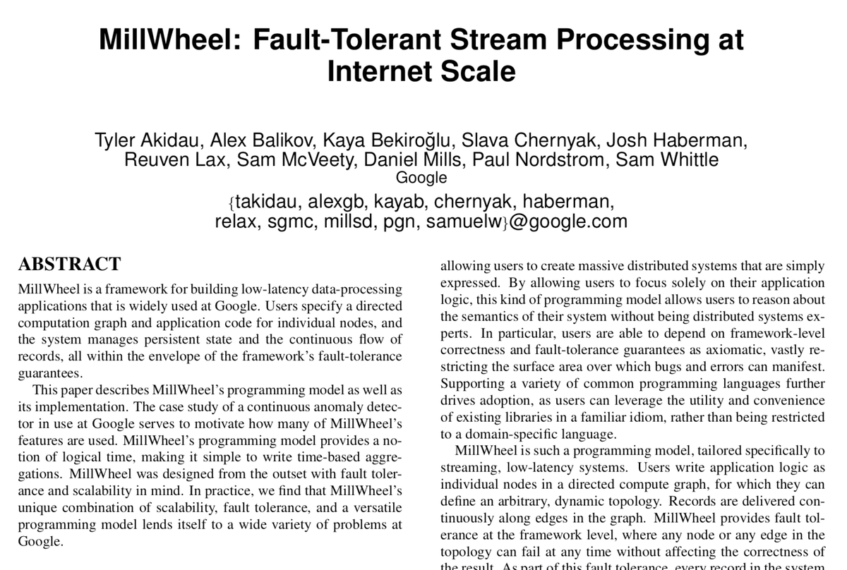 PingCAP's tweet photo. #PaperReading☕
MillWheel: Fault-Tolerant Stream Processing at Internet Scale
Paper: https://t.co/92X9D84Tha https://t.co/um0AD2ZqFs