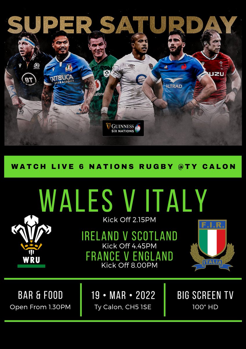 Are you ready for #SuperSaturday ? Come and join us at Ty Calon and cheer on your team. Offers on beers and food throughout the day #community #6nations