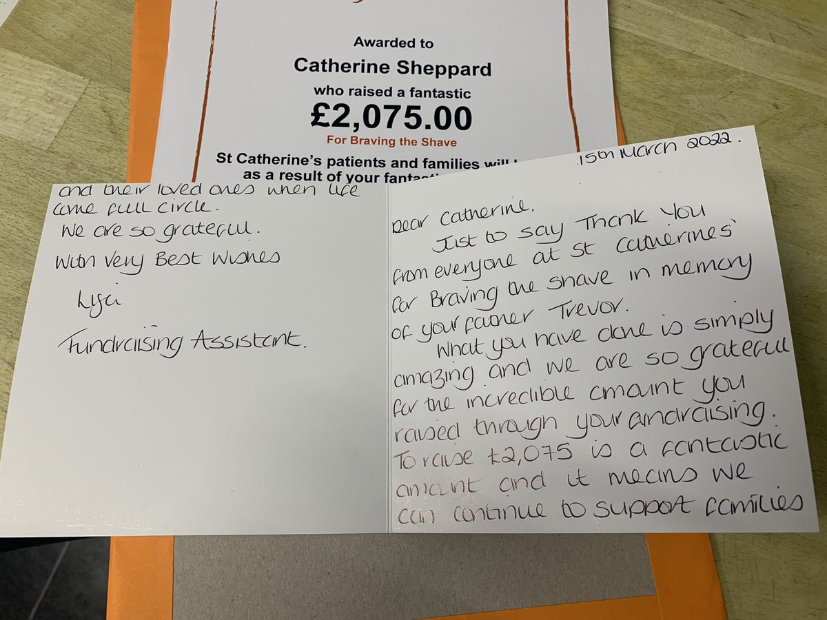 Tweeklet's tweet image. Lovely to receive my certificate and a hand written card from @StCHospice today