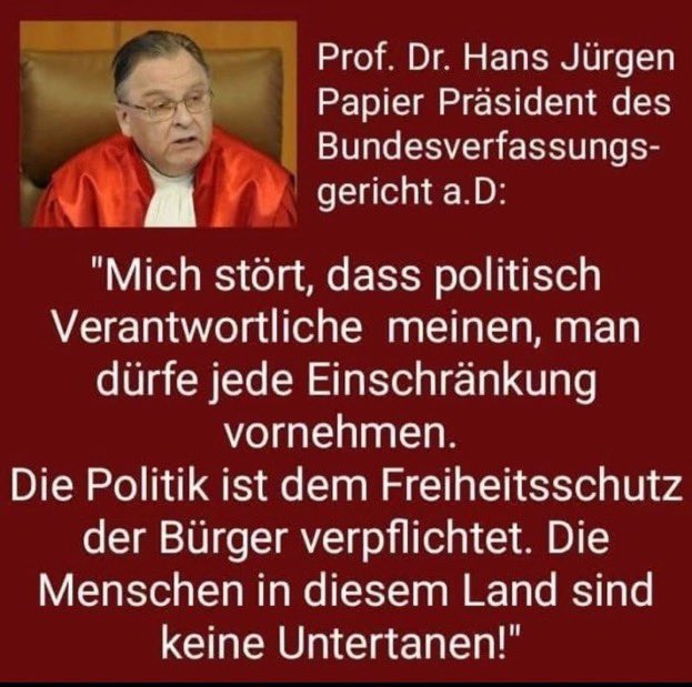 Wenn die allg. #Impfplicht beschlossen werden sollte wird es vor dem #BVG Klagen geben. Mit den Urteilen des BVG wird sich zeigen ob die Gewaltenteilung in D noch funktioniert oder ob D „verloren“ ist. Geht an die frische Luft! Ist gut fürs Immunsystem! #Impfpflichtneindanke