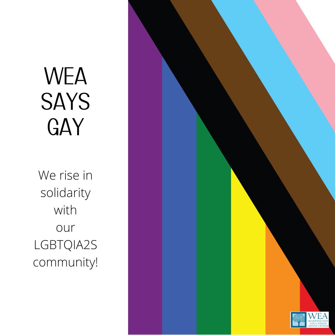 WEA says gay. We rise in solidarity with our LGBTQIA2S community members. 

#lgbtqeducators #lgbtqstudents #wesaygay #lgbtqrights