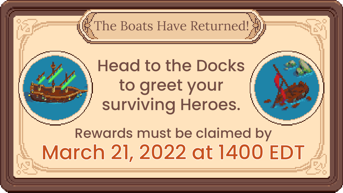 DeFiKingdoms's tweet photo. ⚔️⛵️The Perilous Journey has ended, but not all Heroes have returned to tell the tale. Head to the Docks to find out what treasures the surviving Heroes have brought back in place of those who have fallen.⛵️⚔️ https://t.co/aLegNTO8TC