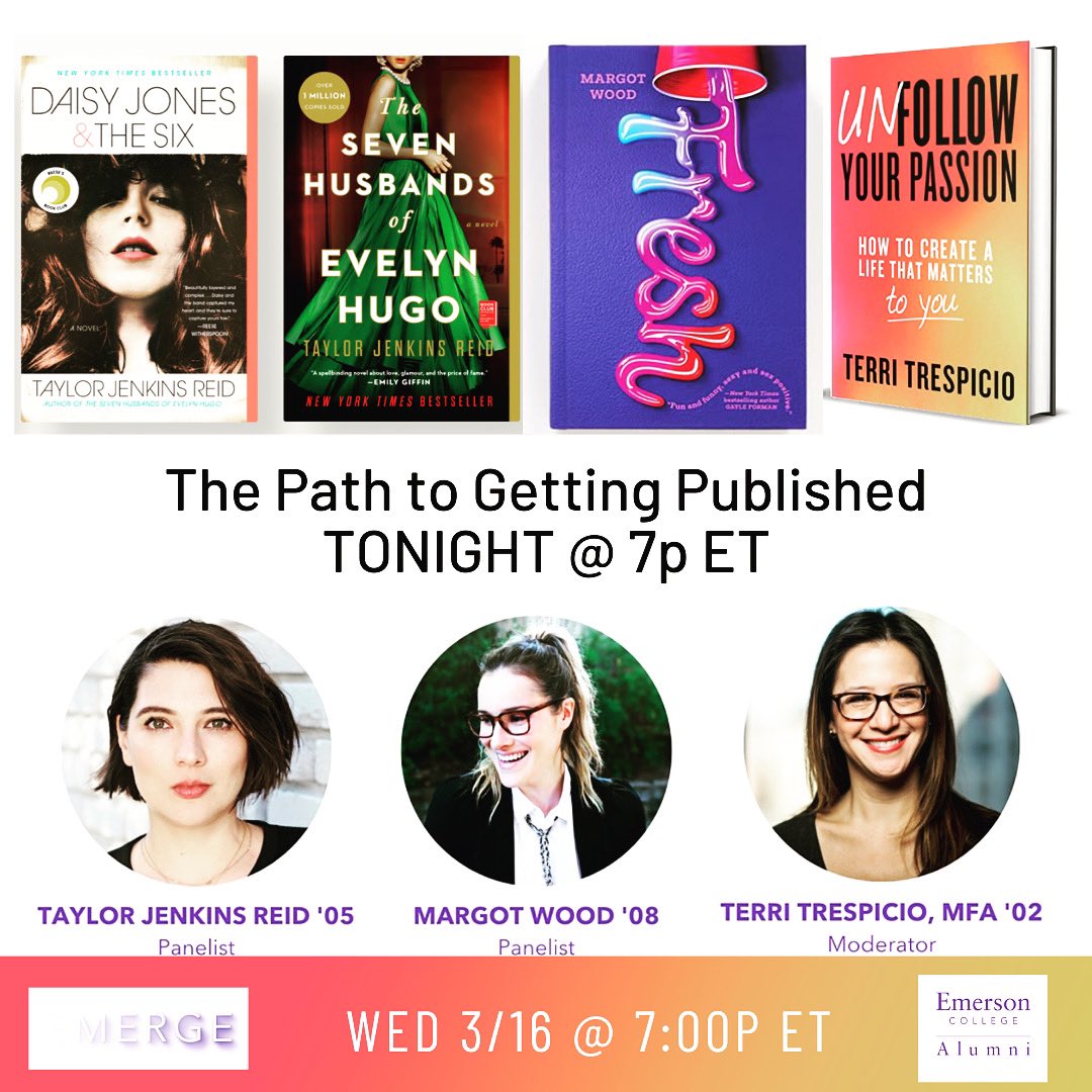 Did you love Evelyn Hugo? Malibu Rising? Fan of <a href="/EpicReads/">Epic Reads</a> ? Don’t miss my interview with Taylor Jenkins Reid and @margotwood tonight 
7pET  eventbrite.com/e/emerging-con… <a href="/EmersonAlumni/">EmersonAlumni</a>