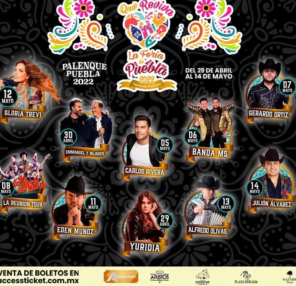 SoloPorPlacer's tweet photo. ¿ Quien jala? Así el cartel para el palenque de #FeriadePuebla2022
Autoridades del Gobierno del Estado dieron a conocer el cartel de artistas que se presentarán tan sólo en el palenque del 29 de abril al 14 de mayo y con 80 % de aforo.
Ve preparando la cartera para cantar con: 👇 https://t.co/gpJTJChJCU